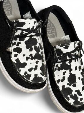 Hey Dude Cow Print Black & White Slip-On Shoe